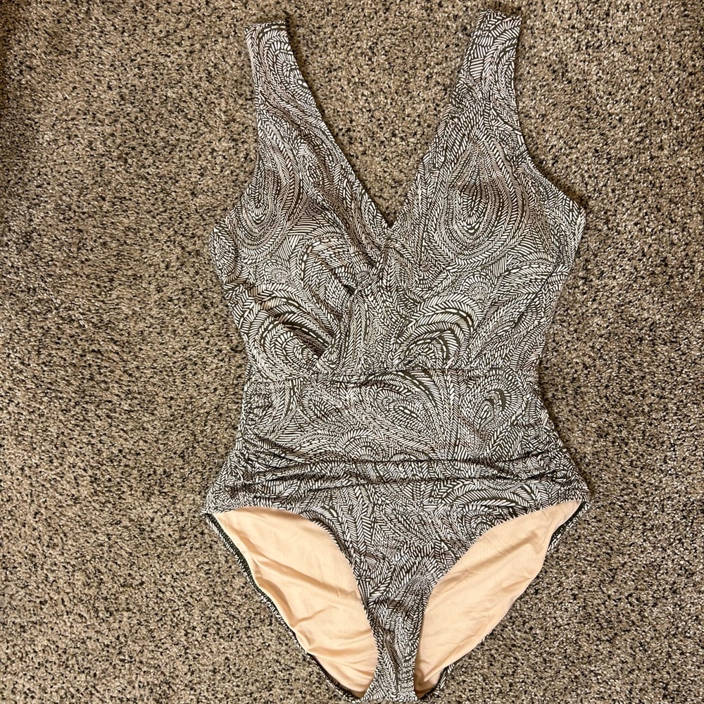 Garnet Hill White and Olive Swimsuit